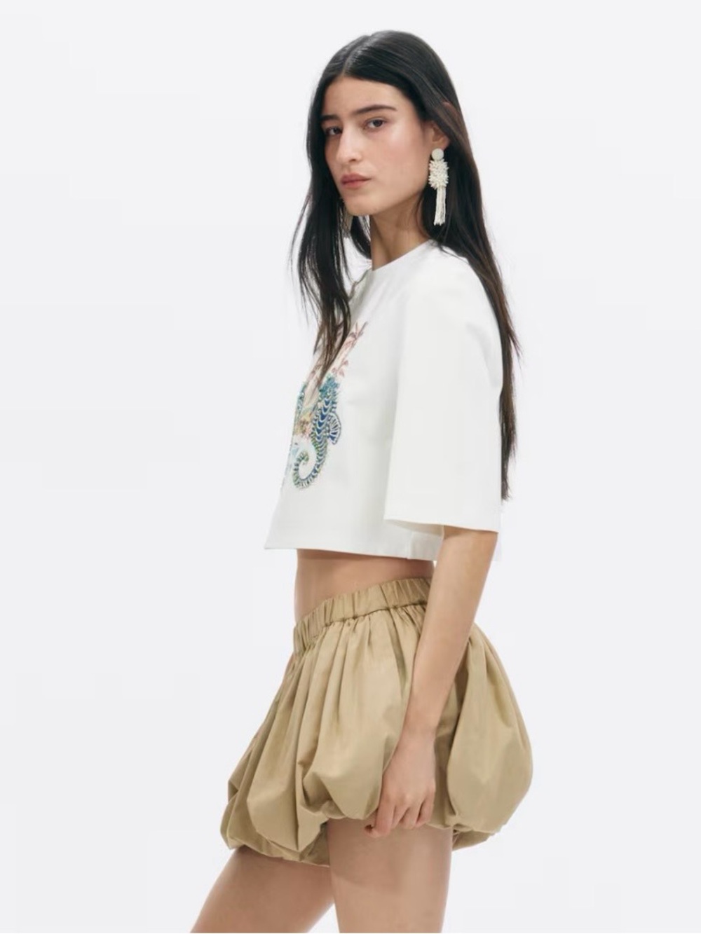 H&M Edition Size L Embellished Cropped T-Shirt(white/seahorses) NWT - Picture 3 of 10